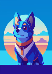 A highly stylized and vibrant digital illustration features a dog, likely a terrier breed, wearing an aviator's helmet and goggles, depicted with bold outlines and a playful, artistic flair on 