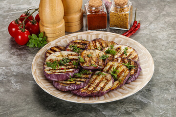 Grilled eggplant slices with cilantro