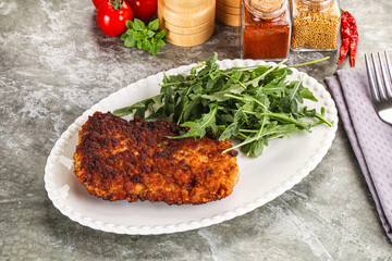 Tasty roasted breaded meat schnitzel