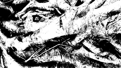 1-78. Tree root texture effect - illustration. Old wood black and white vector texture.