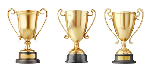 Set of gold trophy isolated on transparent and white background