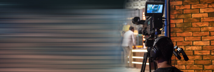 Movie set, cameras, TV station, operators, stock photo