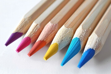 Fototapeta premium color pencil on white background, wooden colored pencils