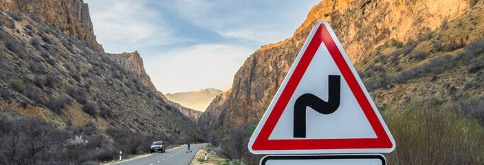 Traffic sign on the side of the road, stock photo