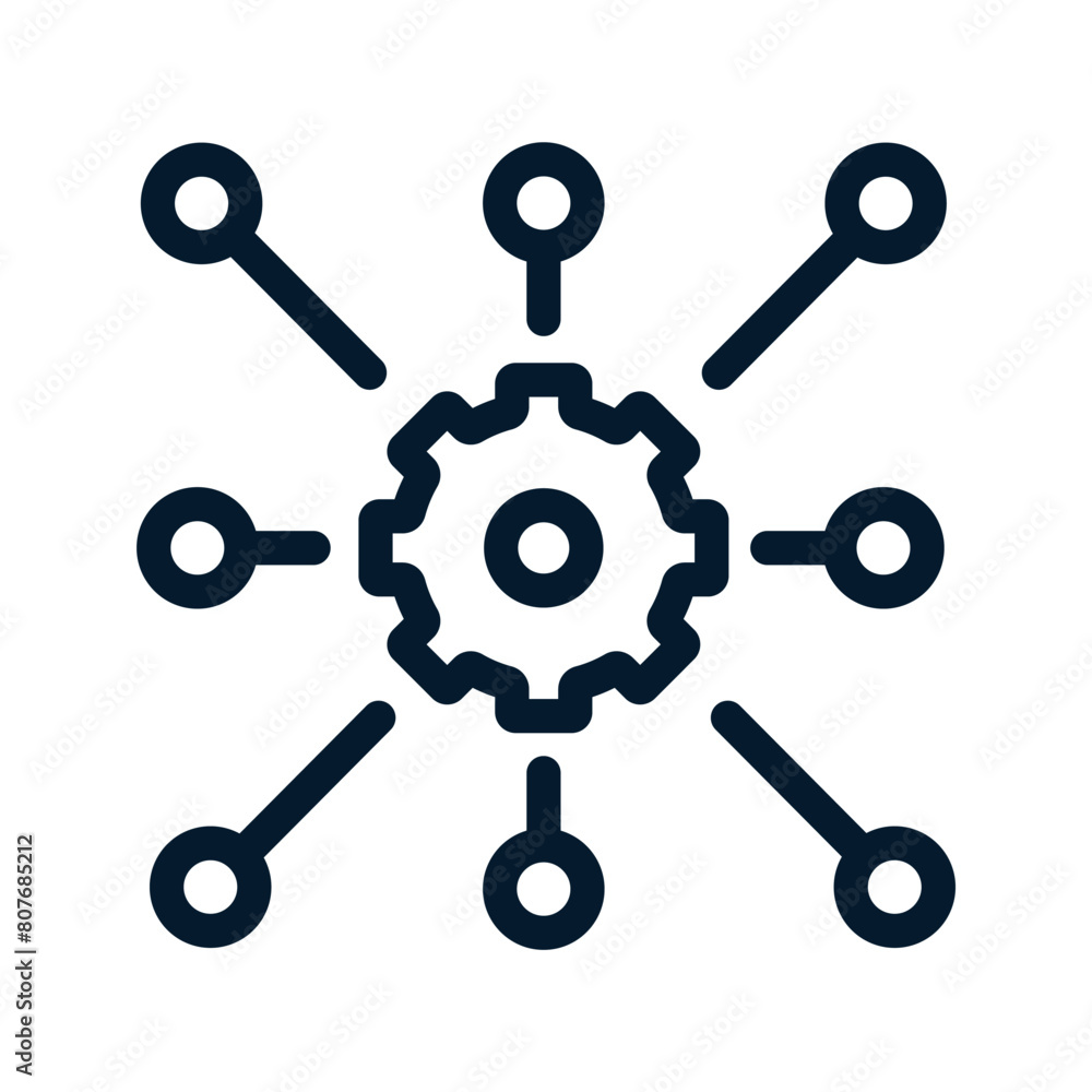 Poster erp system, enterprise resource planning. business automation and innovation. vector linear icon, wh