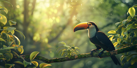 Toucan in the nature of the sea and in the jungle view from Colombia. A captivating shot of a...