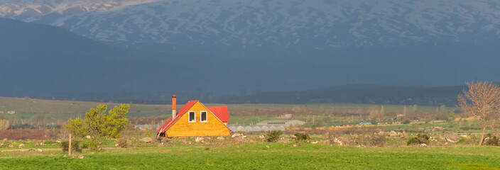 Small cabin in nature, sunny beautiful weather