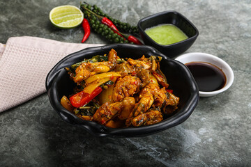 Vietnamese cuisine - fried frog with vegetables