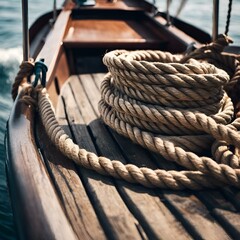 AI generated illustration of a close-up of rope on a boat in water