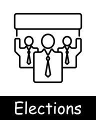 Elections set icon. Vote, candidate, speech, calendar, voting, percentage, diagram, statistics, pencil, hand, record, handshake, loudspeaker, people opinion, passport. Electoral campaign concept.