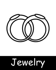 Jewelry set icon. Ring, diamond, adamant, cross, wedding rings, gemstone, luxury, heart, gift, chain, annulus, hoop, emerald, amethyst, sapphire. Expensive gifts concept.