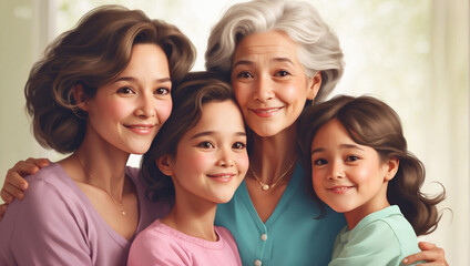 Obraz premium Generational Love Illustrate three generations of women