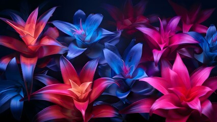 Fototapeta premium Colorful digital artwork showcasing a unique collection of bromeliads against isolated backgrounds. Concept Digital Art, Bromeliads, Colorful, Isolated Backgrounds, Unique Collection