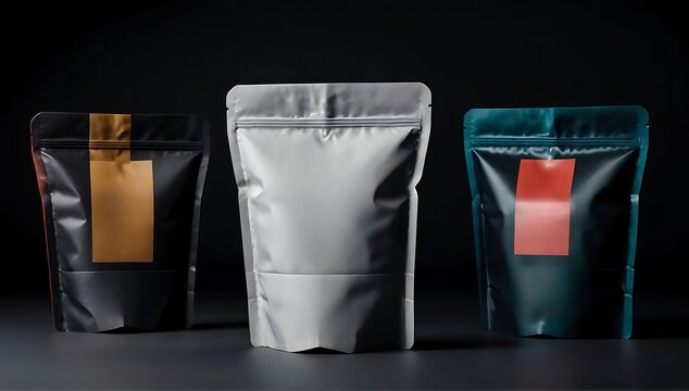 White doypack bag. packaging wrap mockup for food. with a black background