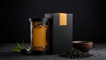 blank tea packaging mockup with tea. Organic tea branding and packaging mockup.