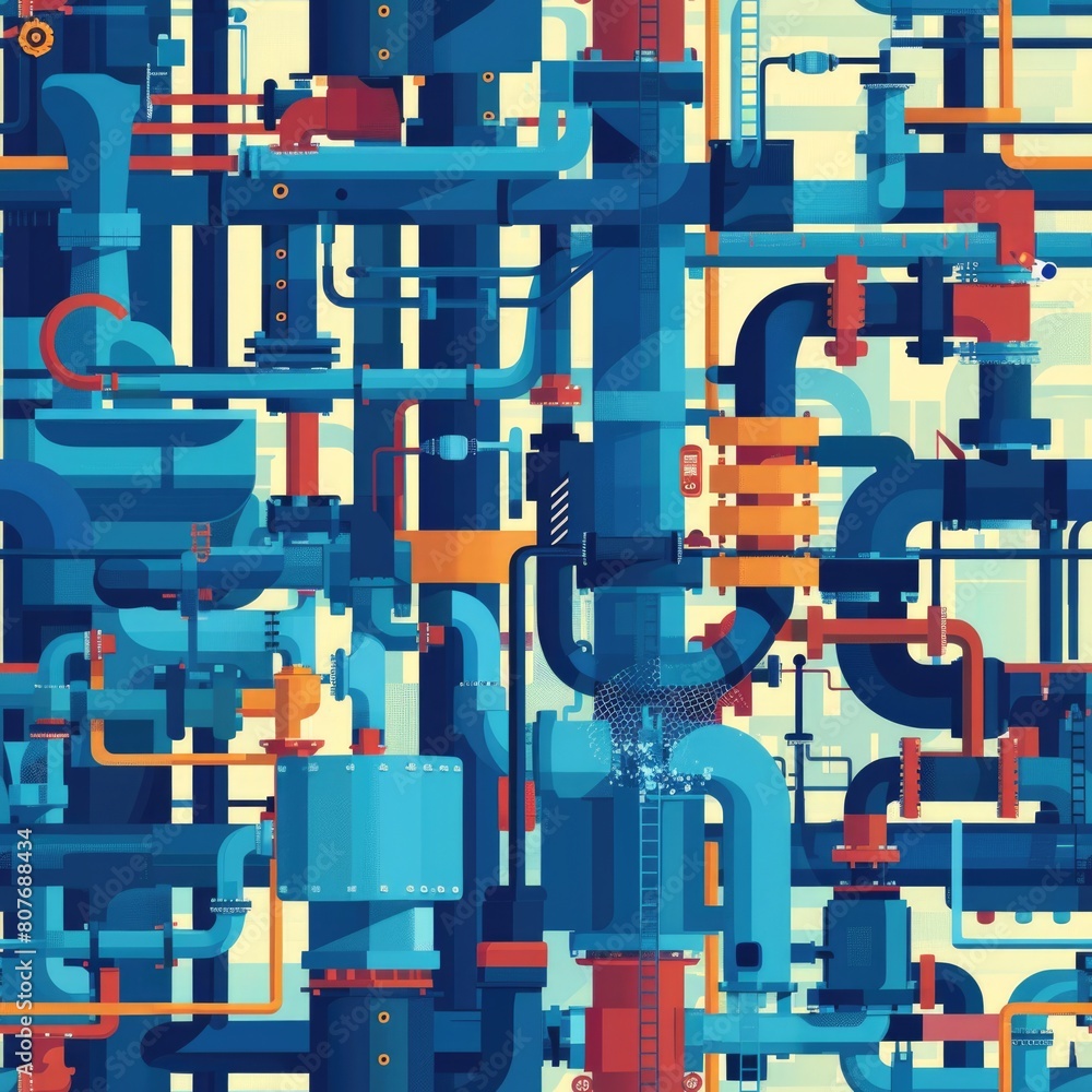 Poster image of a network of interconnected pipes, suitable for industrial concepts