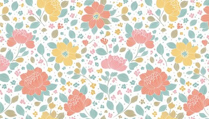 Vintage seamless floral pattern. Liberty style background of small pastel colorful flowers. Small flowers scattered over a white background.  for printing on surfaces. Abstract flowers