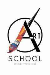 Art School Logo Design With Brush and Colorful Swirls Inside Circular Frame
