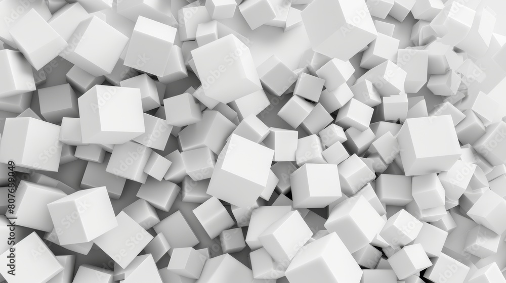 Poster design with perspective effect of white cubes in 3d