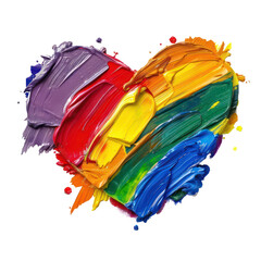 a heart shape with paint strokes in pride flag rainbow colors isolate on transparency background PNG