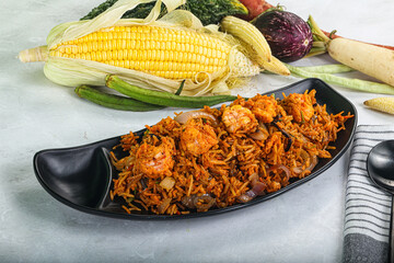 Indian cuisine - Biryani rice with prawn