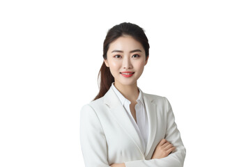 Confident businesswoman with arms crossed against transparent background