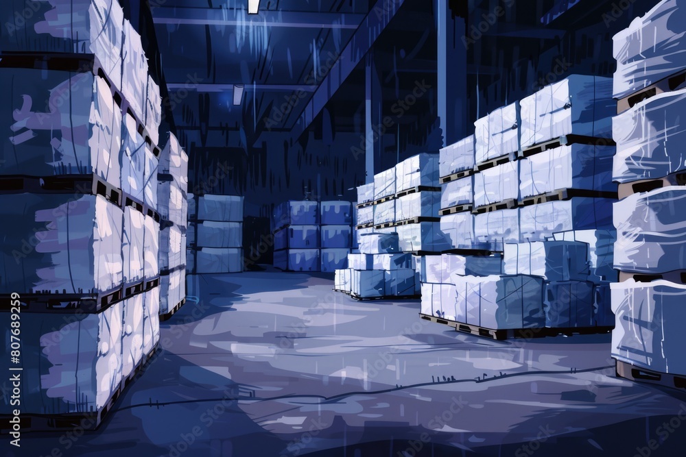 Poster a busy warehouse filled with boxes ready for shipment. perfect for logistics and storage concepts