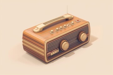 Fototapeta premium Retro brown radio on wooden table, suitable for nostalgic designs