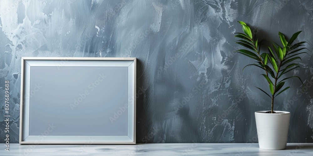 Aufkleber a picture frame displayed next to a potted plant. ideal for interior design concepts