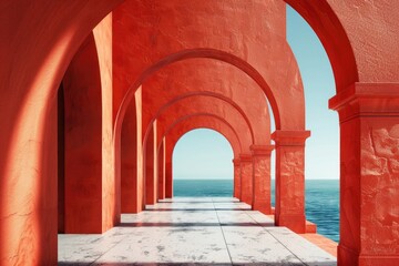 A beautiful archway leading to the ocean on a sunny day. Perfect for travel and nature themes