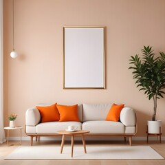 3d rendered empty frame picture mockup in cozy living room