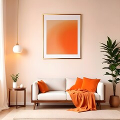 3d rendered empty frame picture mockup in cozy living room