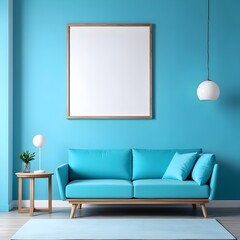 3d rendered empty frame picture mockup in cozy living room