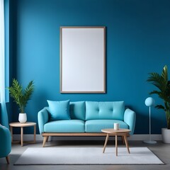 3d rendered empty frame picture mockup in cozy living room