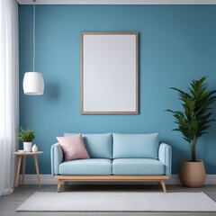 3d rendered empty frame picture mockup in cozy living room
