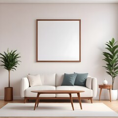 3d rendered empty frame picture mockup in cozy living room