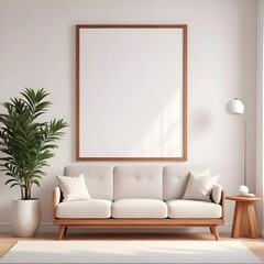 3d rendered empty frame picture mockup in cozy living room