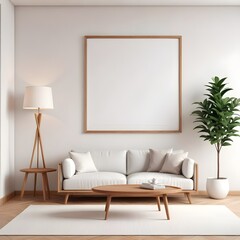 3d rendered empty frame picture mockup in cozy living room