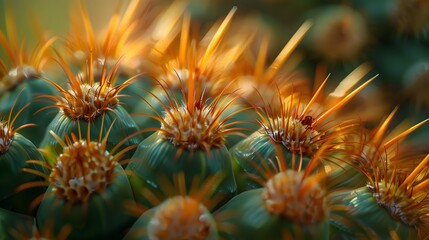 Obraz premium A close up of a cactus with many spines and orange flowers