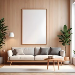 3d rendered empty frame picture mockup in cozy living room
