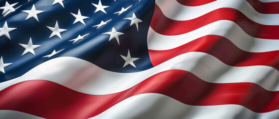 American flag waves with pride, symbolic detail in the stripes and stars.