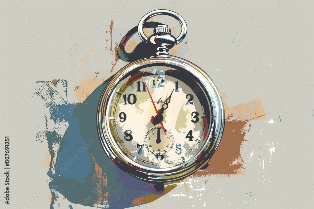 Poster a silver pocket watch placed on a table. suitable for time-related concepts