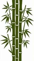 Tranquil Bamboo Forest Illustration: Simple Green and White Bamboo Stalks and Leaves
