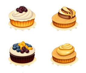 Cakes Crumb Emblem Template with Four Bakery Cake Icons in camera