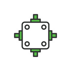 Junction box, in line design, green. Junction, box, electrical, connection, terminal, wiring, on white background vector. Junction box editable stroke icon.