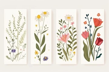 Four bookmarks with delicate watercolor flowers. Perfect for book lovers and nature enthusiasts