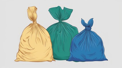 Colorful Garbage Bags in Yellow, Green, and Blue - Waste Management Concept