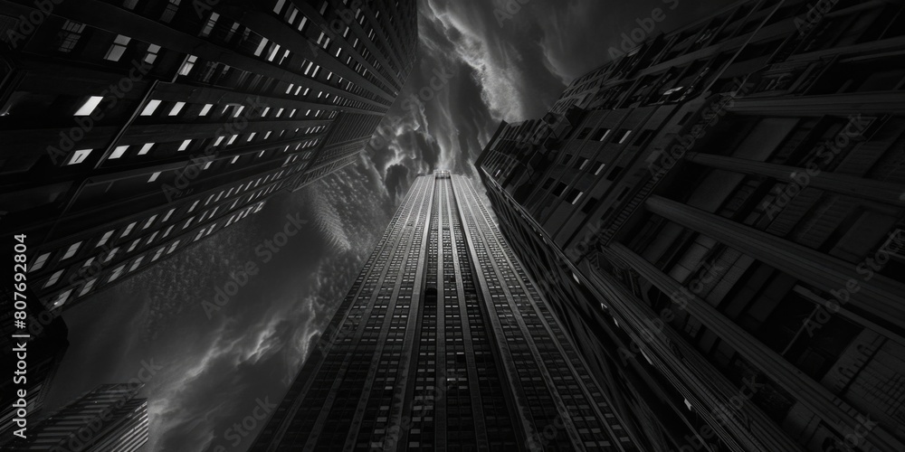 Poster monochrome image of a tall building, suitable for architectural projects
