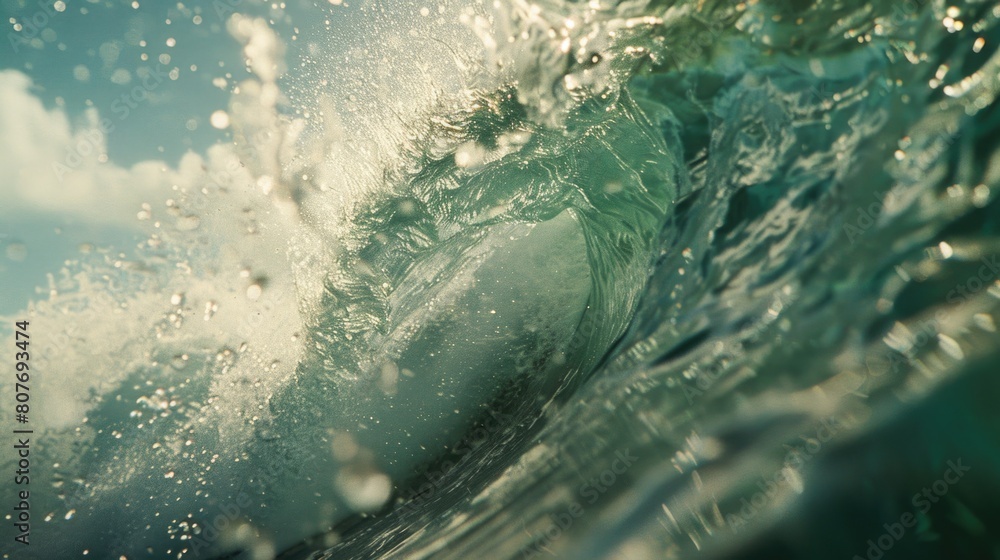 Poster close up of a wave in the ocean. suitable for nature and travel concepts
