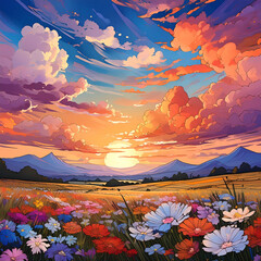 들판위에 지는 석양
sunset over the field